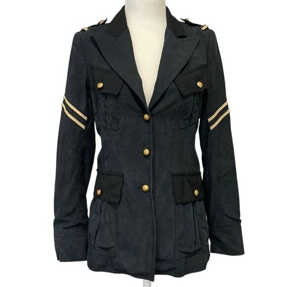 Smythe Military Style Jacket Black Fade Gold Embellished Button Up Blazer Size 2 - Picture 3 of 11